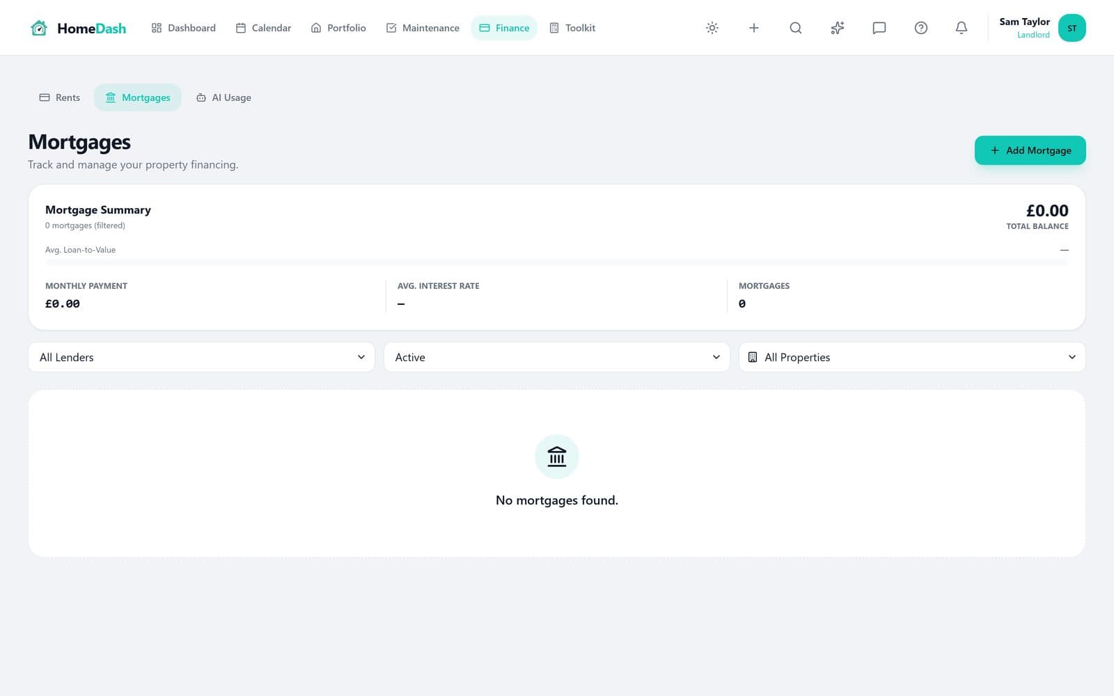HomeDash mortgages view