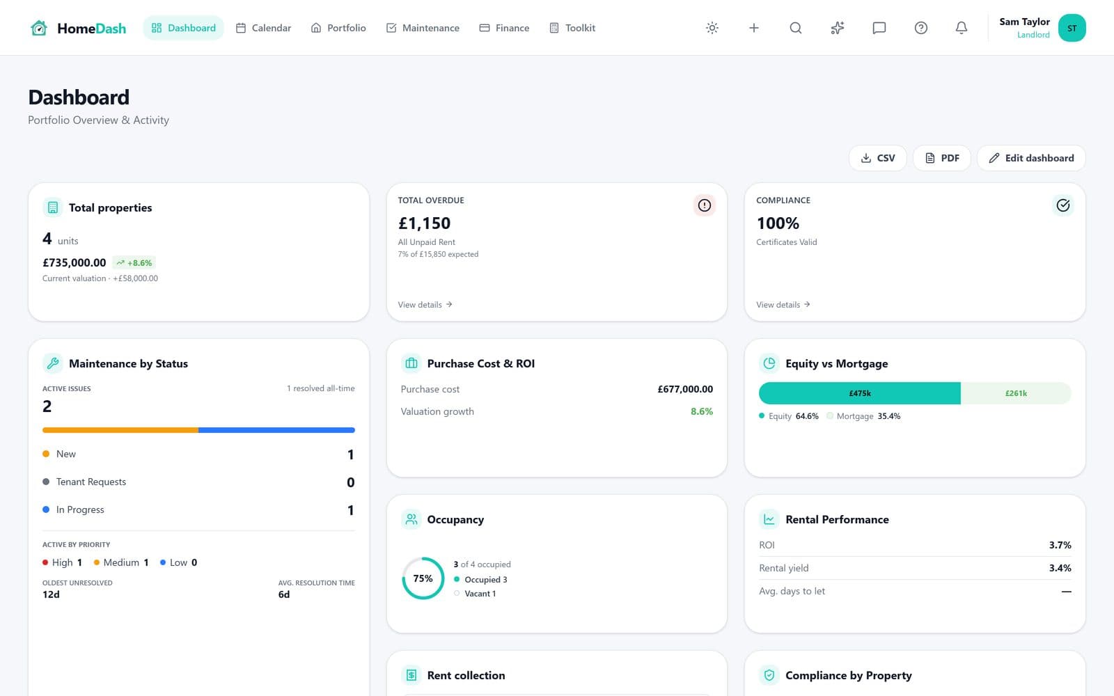 HomeDash landlord dashboard